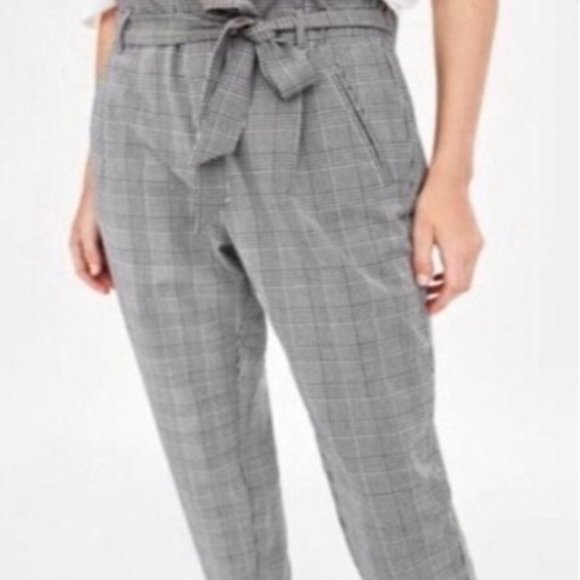 Zara Trafaluc Plaid Paperbag Tie Waist Pants - Picture 1 of 3